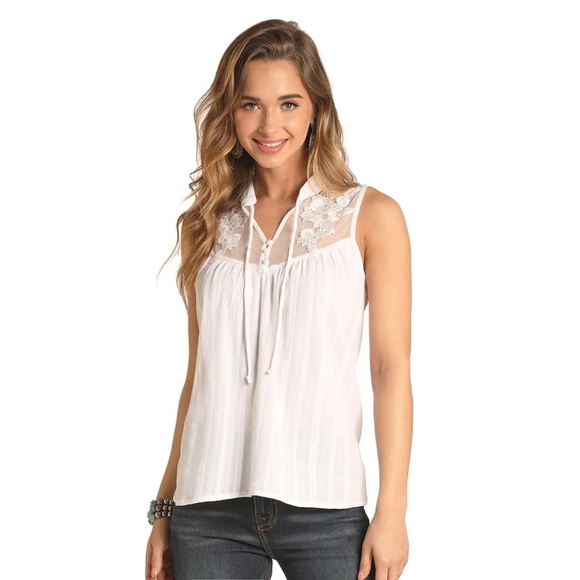 Boho western cowgirl cute embroidered white blouse XL - Picture 1 of 4